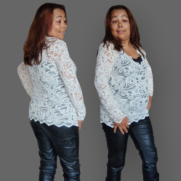 H&M Women's small Petite Elegant White Lace Blouse - Picture 1 of 16